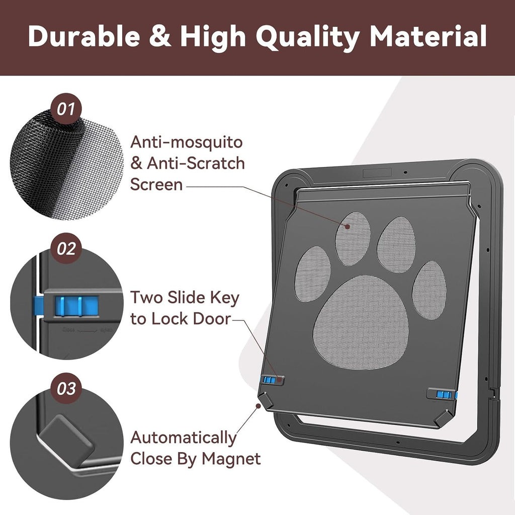 Large Dog Door for Screen Door, Easy Install Lockable Pet Screen Door for Sliding Door, Doggy Screen Door, Gray, Inside size: 14''x12''
