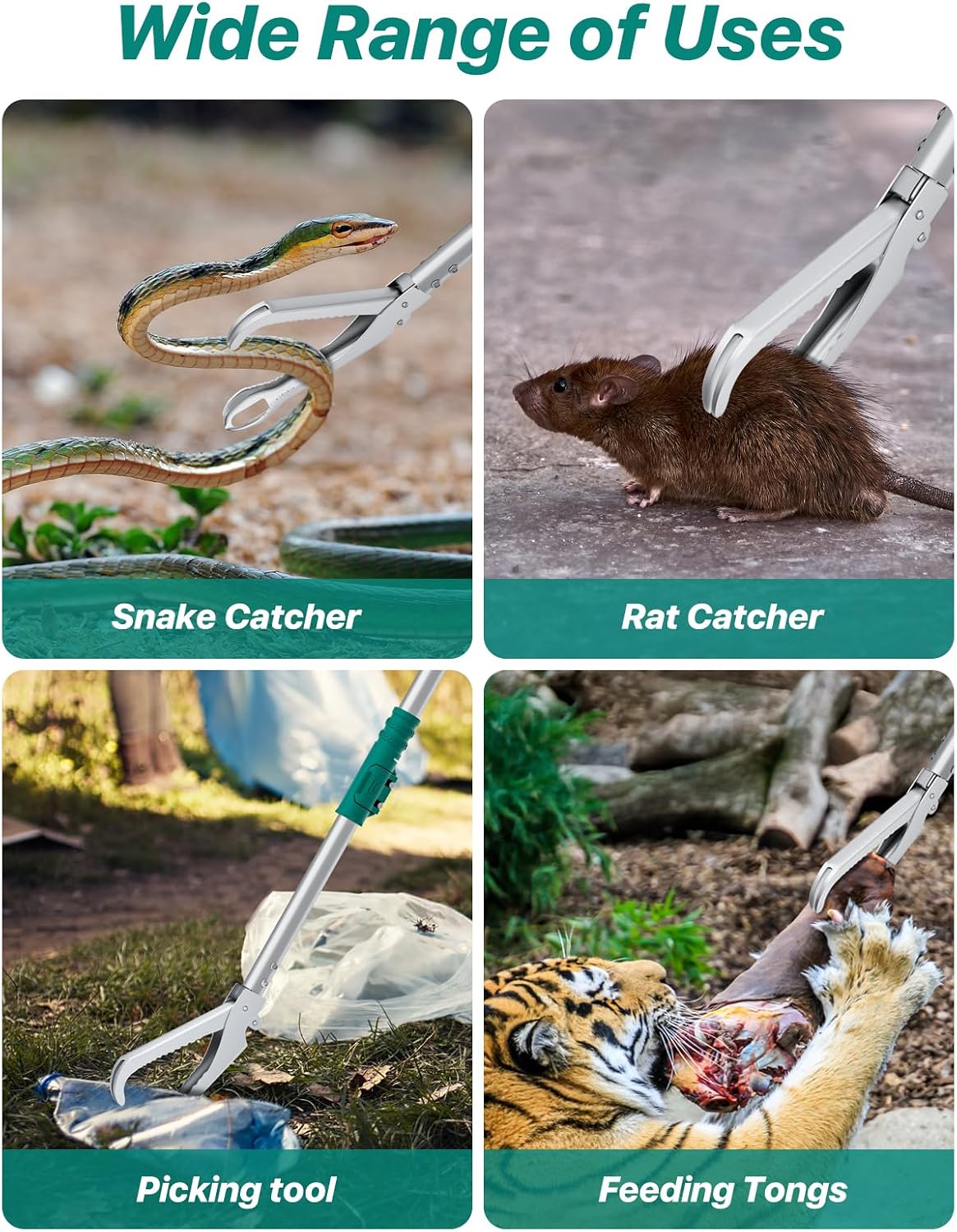 90" Snake Grabber Tool – Heavy Duty Locking Reptile Tongs for Rattlesnakes, Long Reach Folding Snake Catcher for Outdoor, Garden, and Emergency Use