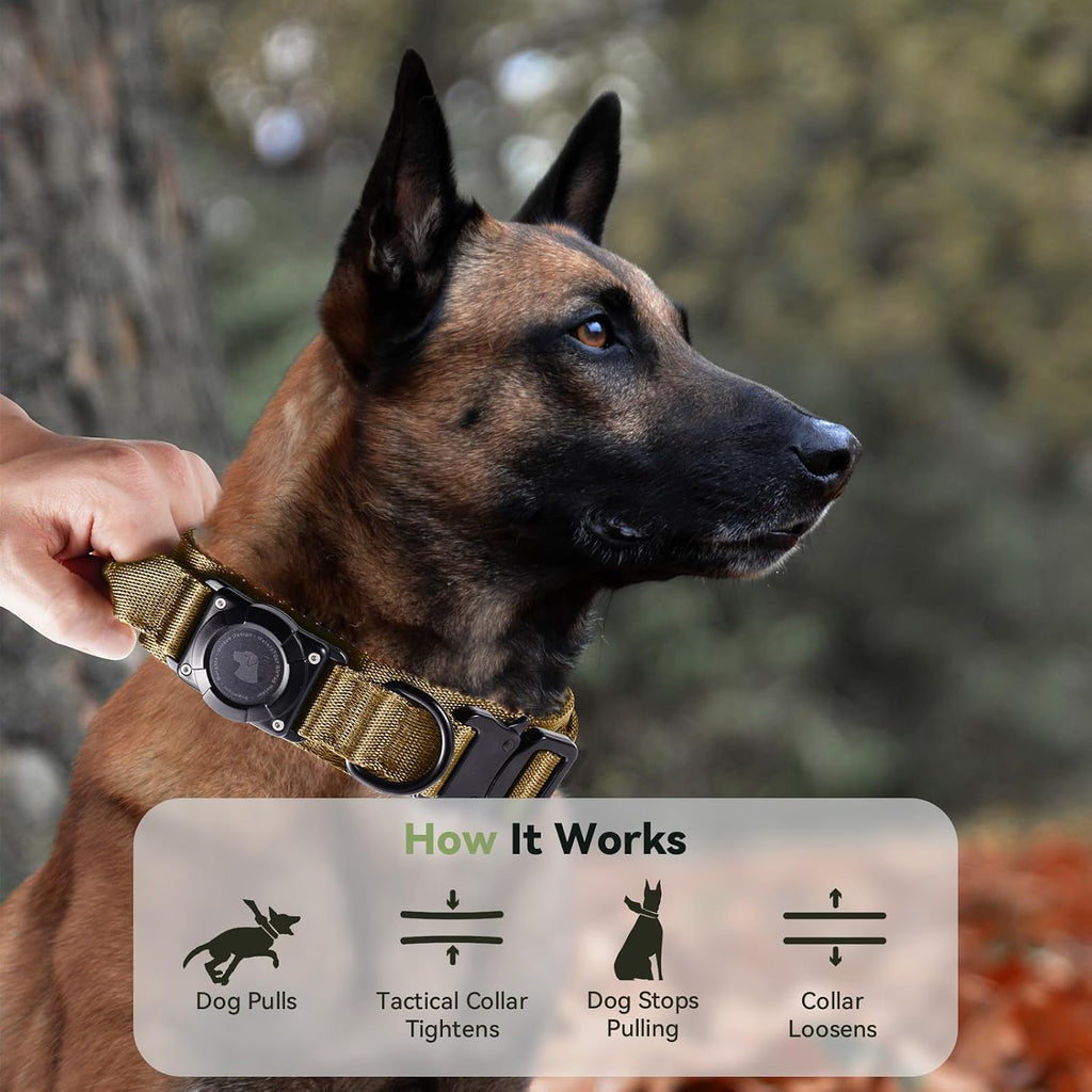 2026 Upgrade Waterproof Tactical AirTag Dog Collar, Built in AirTag Holder