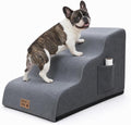 3-Step Dog Stairs for Small Dogs & Cats, 15.7" H Non-Slip Pet Steps with Side Storage Pocket, Sturdy High Density Foam Dog Ramp for Sofa, Couch & Chair, Washable Cover, Grey