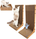 Cat Scratching Post, 3-in1 Cat Scratcher for Indoor Cats, 2PK 22in L-Shaped Scratching Board with 1PK Cardboard Box Scratch Pad, Cats Scratch Furniture Protector with Feathered Toy