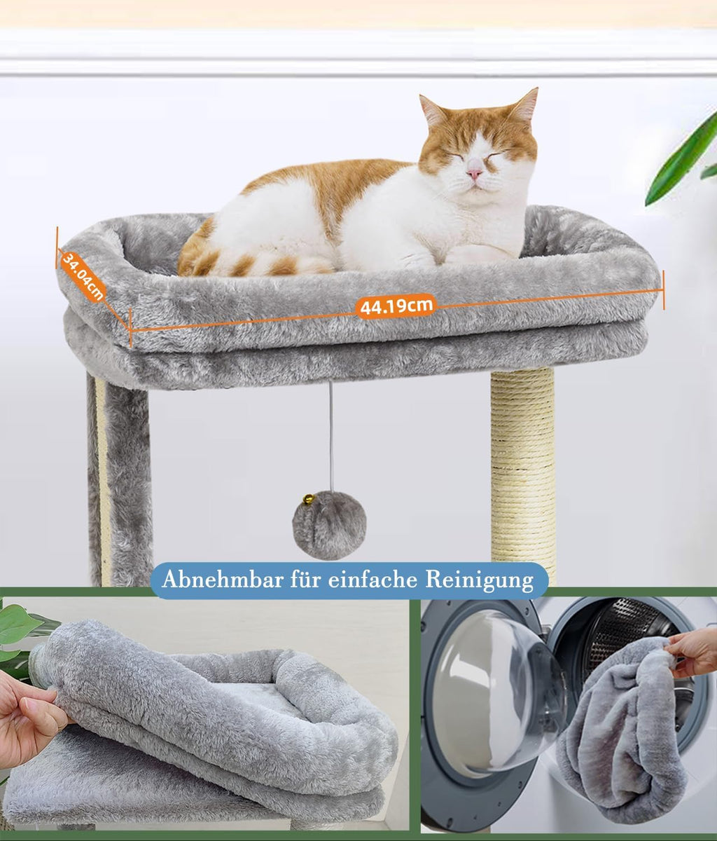 SYANDLVY Cat Tree with Scratching Post for Indoor Cats, Scratching Board with Perch, Cat Post Scratcher with 2 Dangling Balls, Great for Kittens, Grey
