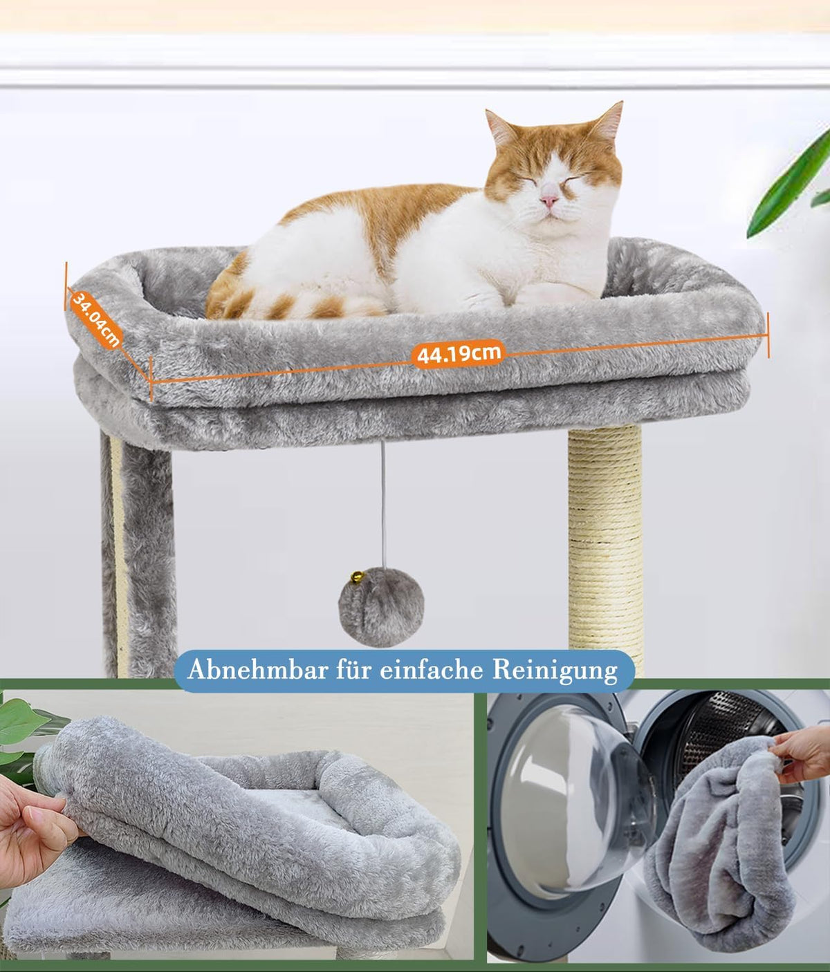 SYANDLVY Cat Tree with Scratching Post for Indoor Cats, Scratching Board with Perch, Cat Post Scratcher with 2 Dangling Balls, Great for Kittens, Grey