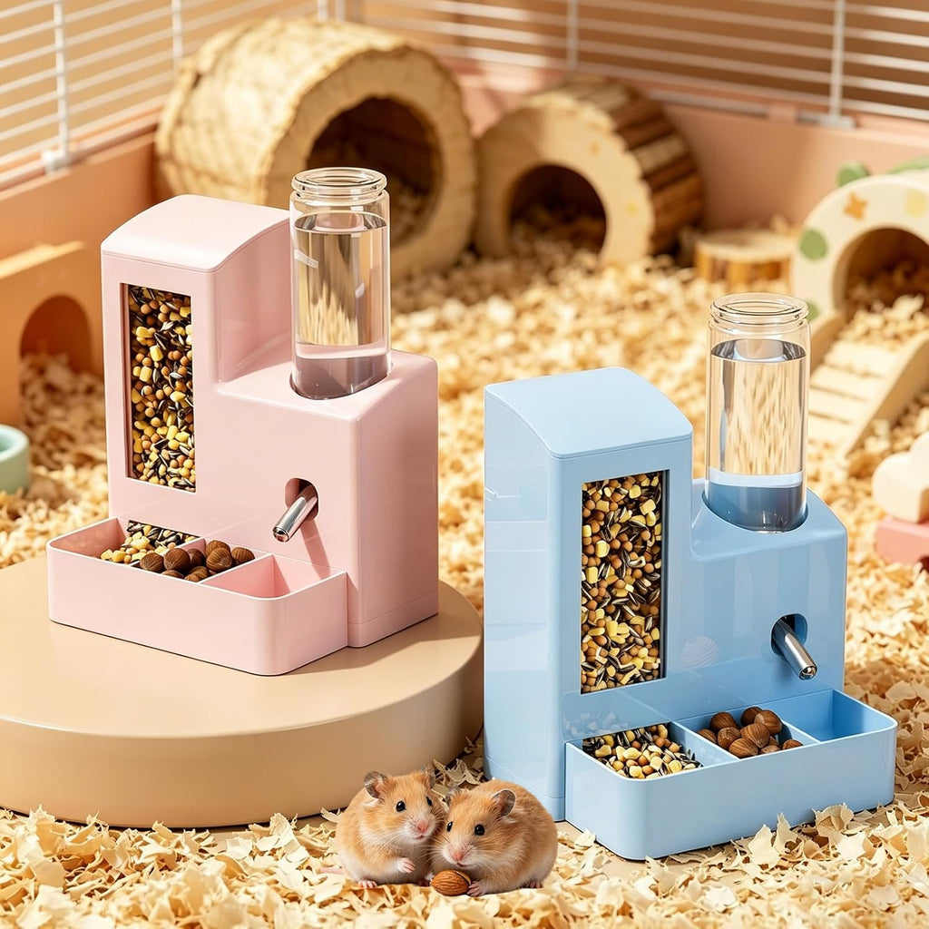 Automatic Hamster Feeder, 2-in-1 Water Bottle Dispenser No Drip