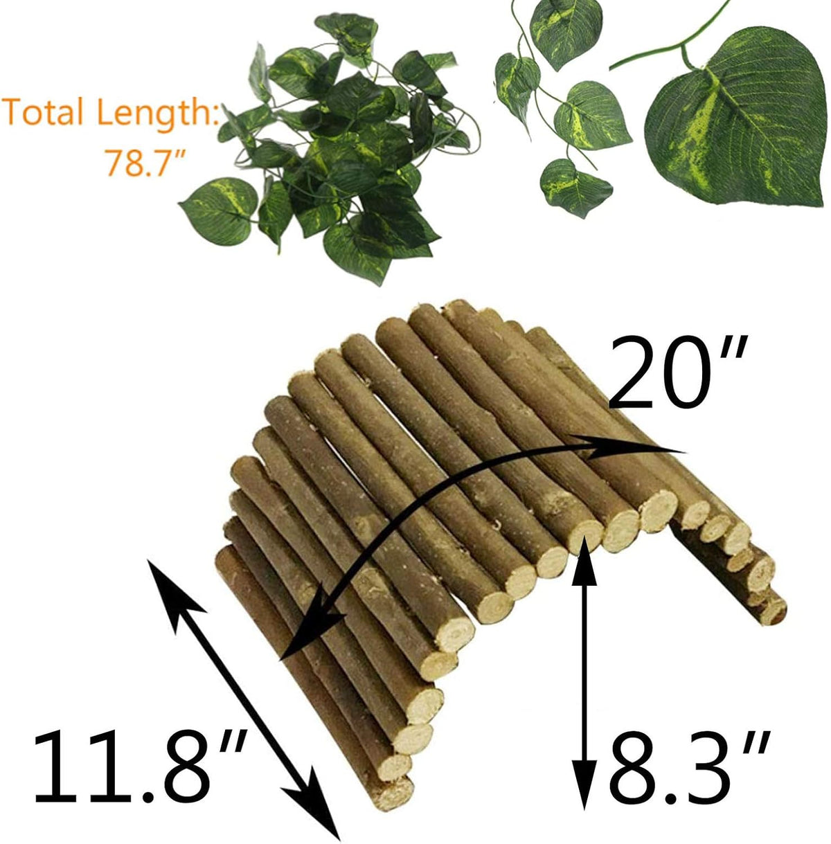 Hamiledyi Extra Large Wooden Reptile Hideout Bearded Dragon Bendy Bridge Climbing Ladder Hiding Hut Reptiles Hide Cave Habitat Decor for Lizards Gecko Spiders Snakes Tortoise(XL:20" x 11.8")