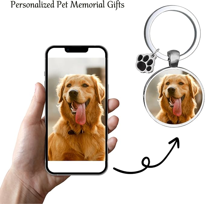 Custom Pet Photo Keychain Personalized Photo Pawprint Dog Tag Keychain Engraved - Image 5