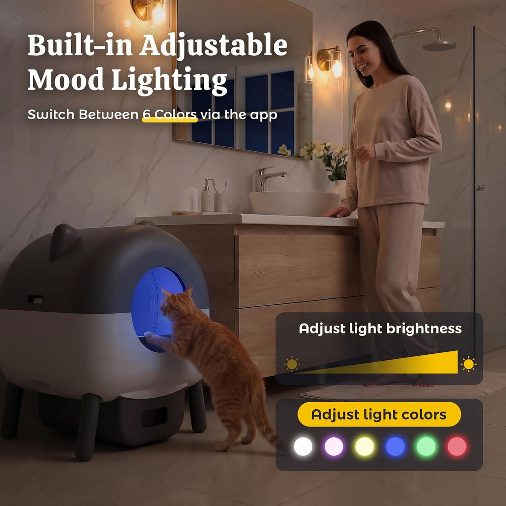 WARCAT Self-Cleaning Litter Box – APP Control, Sensors, Silver