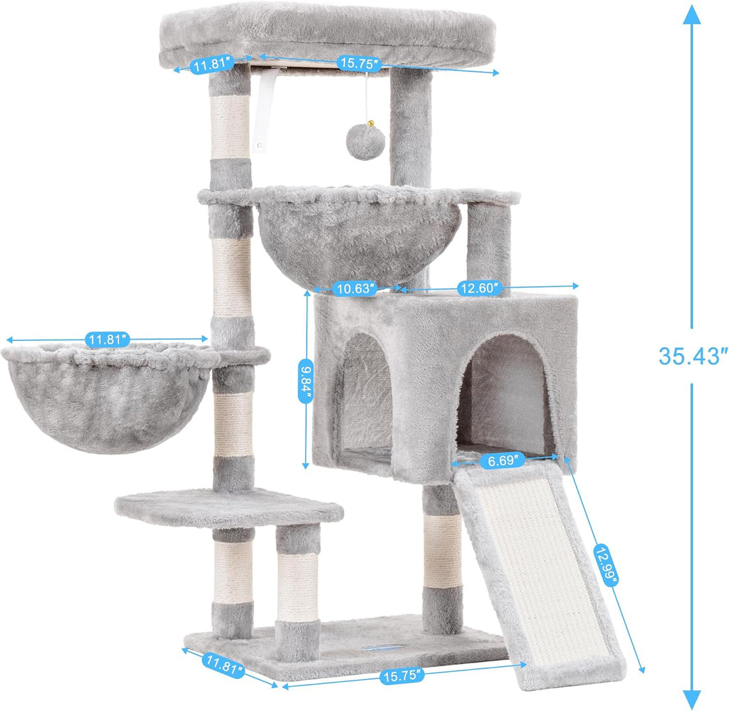 Hey-brother Cat Tree Tower with Large Bed, Hammocks, Scratcher, MPJ006SW