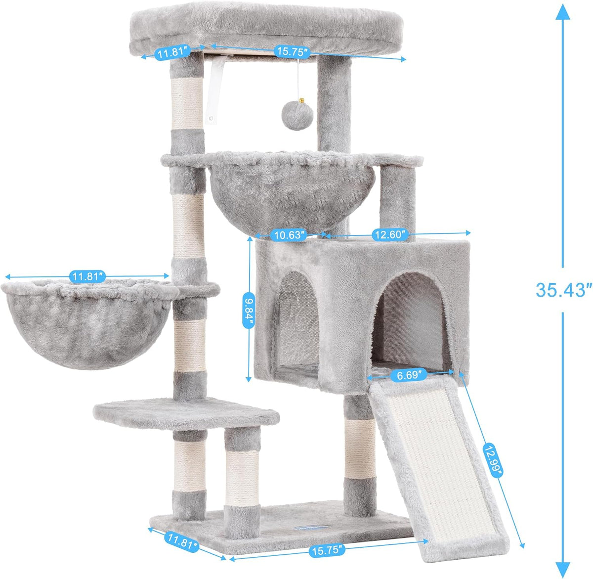 Hey-brother Cat Tree Tower with Large Bed, Hammocks, Scratcher, MPJ006SW