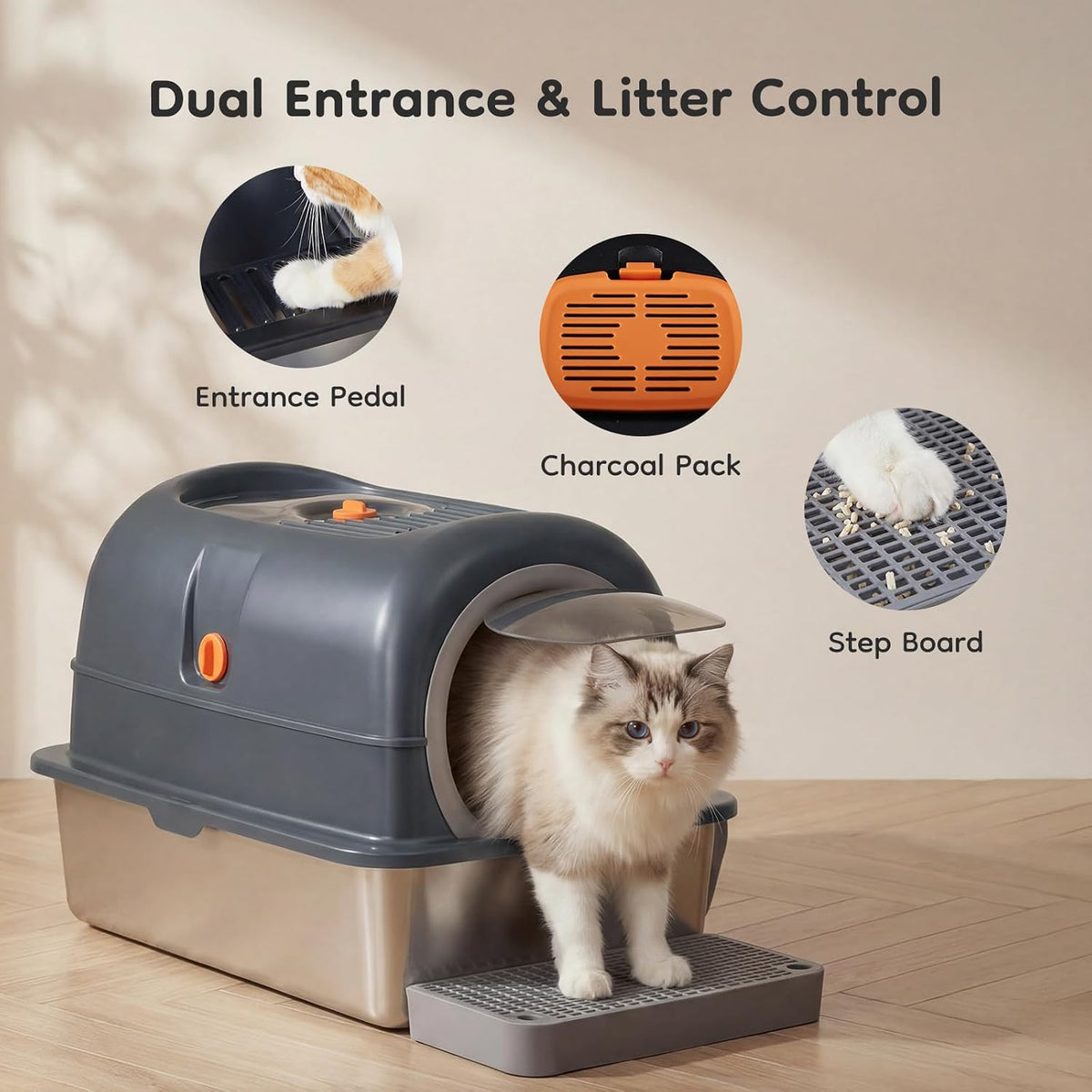 OLIXIS Extra Large Stainless Steel Litter Box with Lid, Easy Cleaning