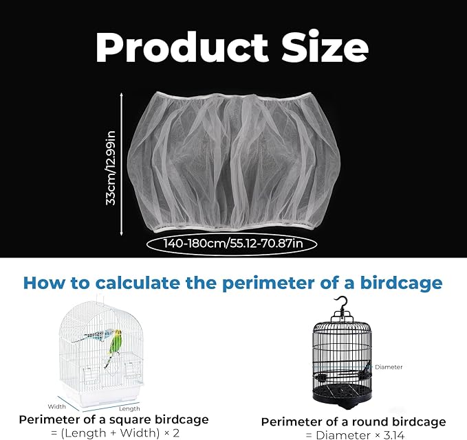 2 Pcs Bird Cage Seed Catcher, Adjustable Bird Cage Net Cover, Reusable Soft - Image 2