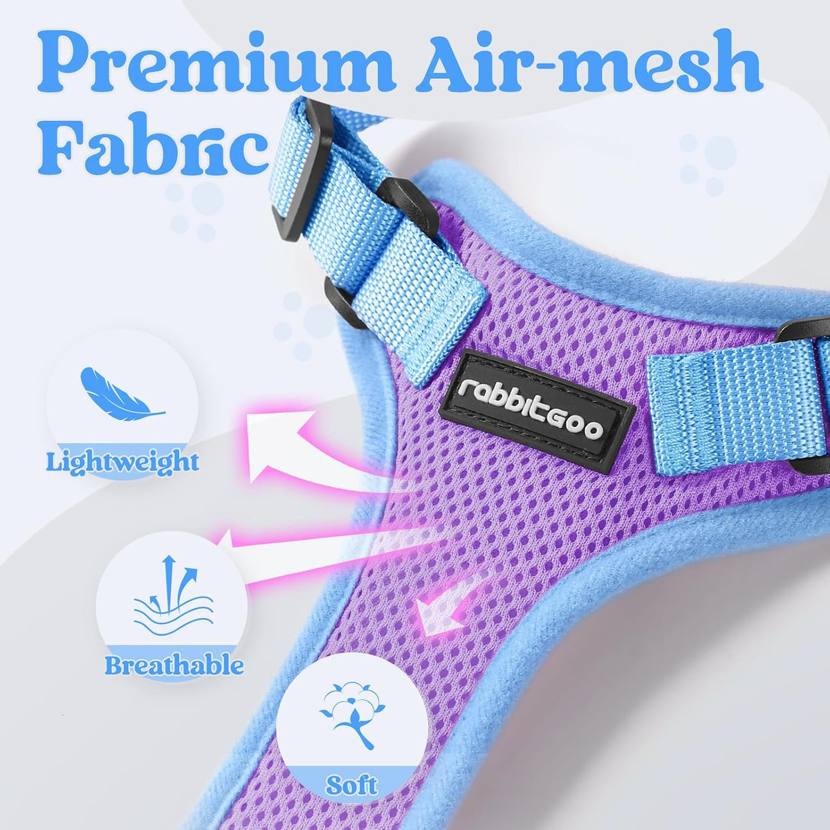 rabbitgoo Cat Harness and Leash Set, Escape Proof, Purple & Blue