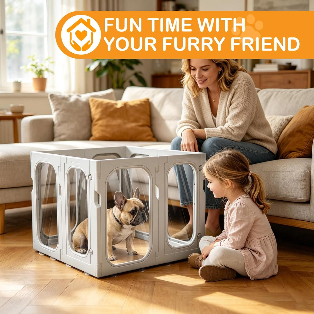 Acrylic Dog Playpen, 10-Panel Clear Transparent Puppy Playpen for Small Dogs Indoor Outdoor, Easy Assembly Foldable Pet Exercise Pen with Locking Door (White, 25.6 INCH, 10 Panels)