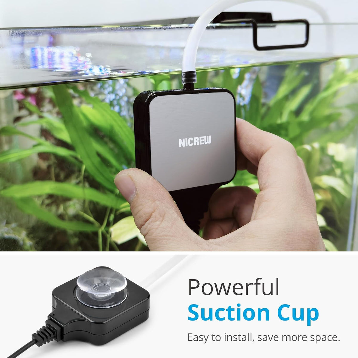 NICREW Nano Silent Aquarium Air Pump, Black, for up to 10 Gallon Fish Tank