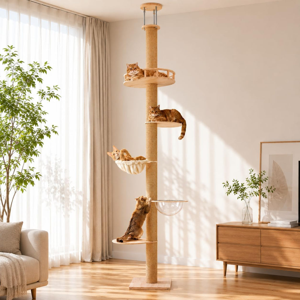 53-Inch Modern Wooden Cat Tree, Multi-Level Cat Tower for Indoor Cats