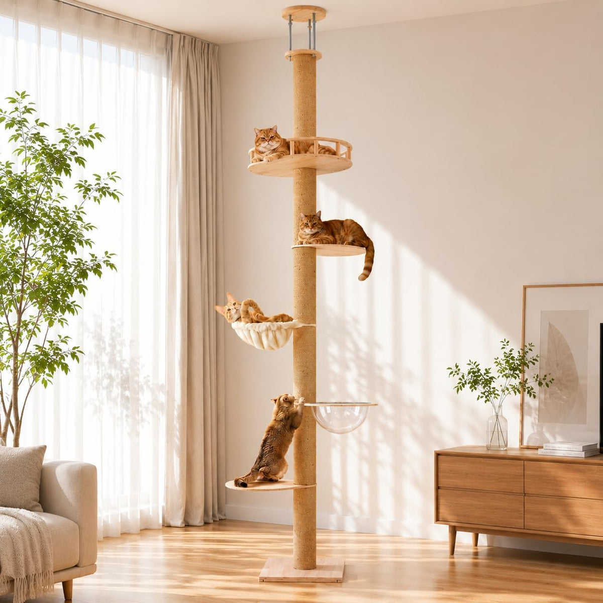 53-Inch Modern Wooden Cat Tree, Multi-Level Cat Tower for Indoor Cats
