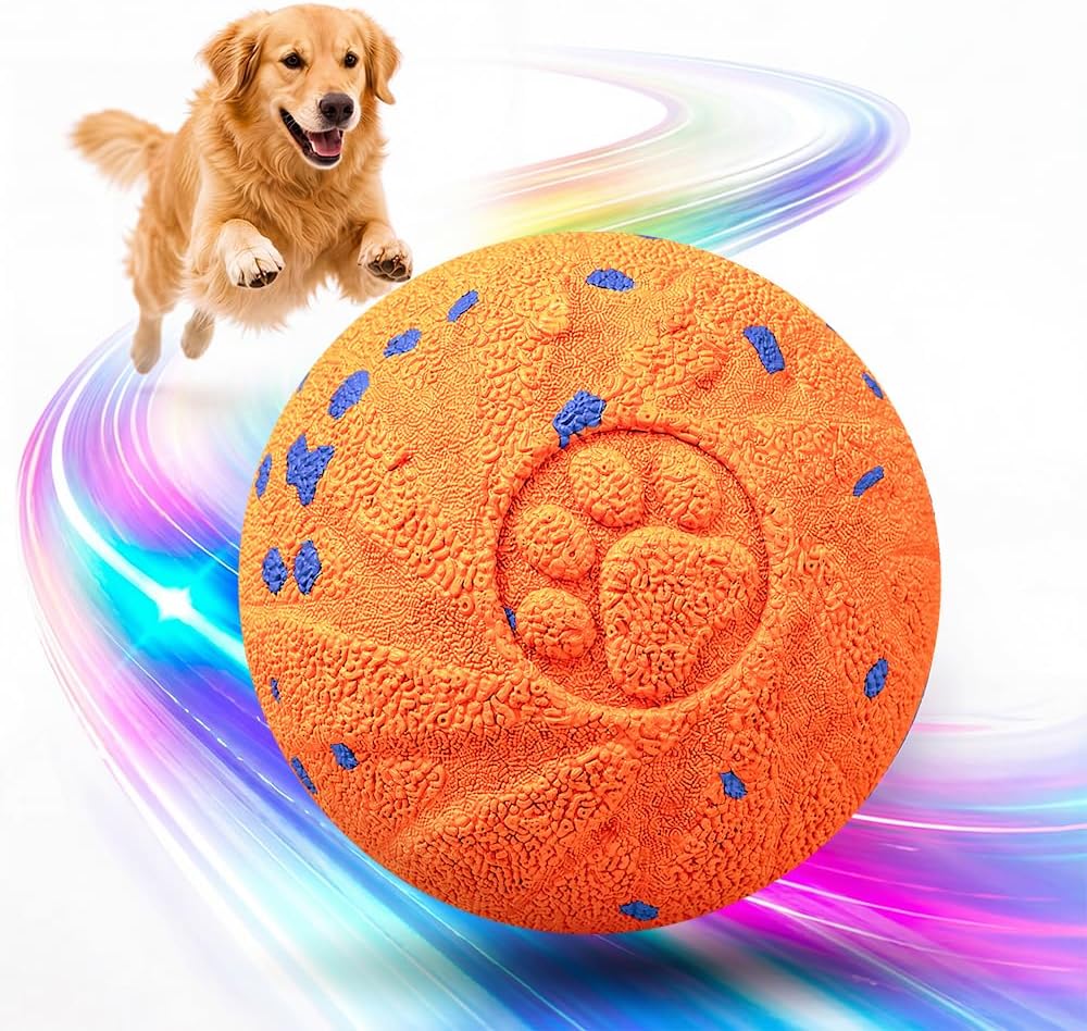 Interactive Moving Dog Toy Ball, 3 Automatic Bouncy Modes, Durable E-TPU Material for Chewing, Rechargeable and IPX7 Waterproof, Enrichment Smart Fetch Toy for Medium Large Dogs (Orange)