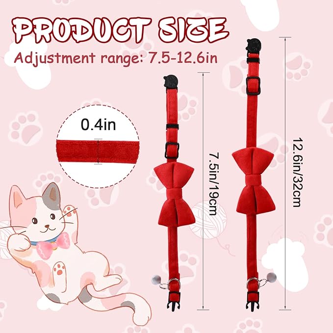 2 Pcs Velvet Cat Collar Cute Cat Bow Tie Collar Adjustable Breakaway Collars - Image 2