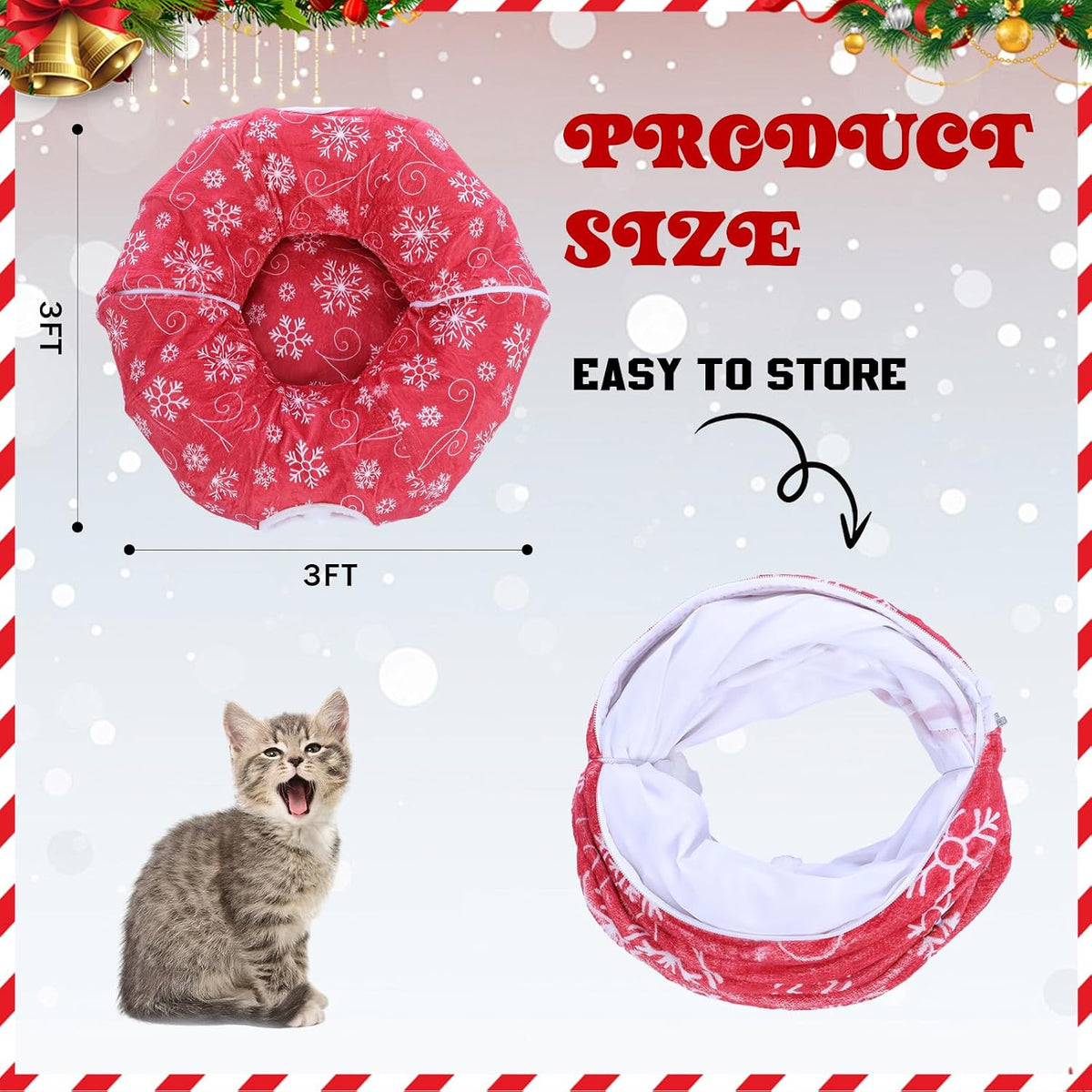 Christmas Tree Cat Donut Tunnel Bed Toy, Red,White