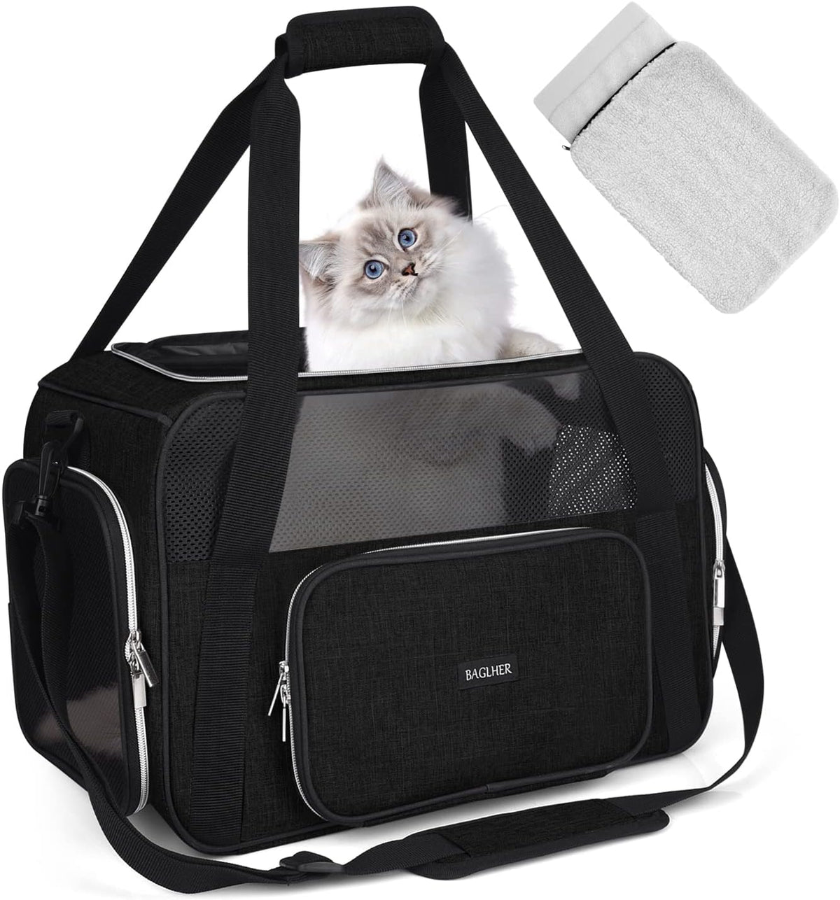 BAGLHER Pet Carrier for Cats & Small Dogs, Soft Sided Airline Approved Travel Carrier, Collapsible