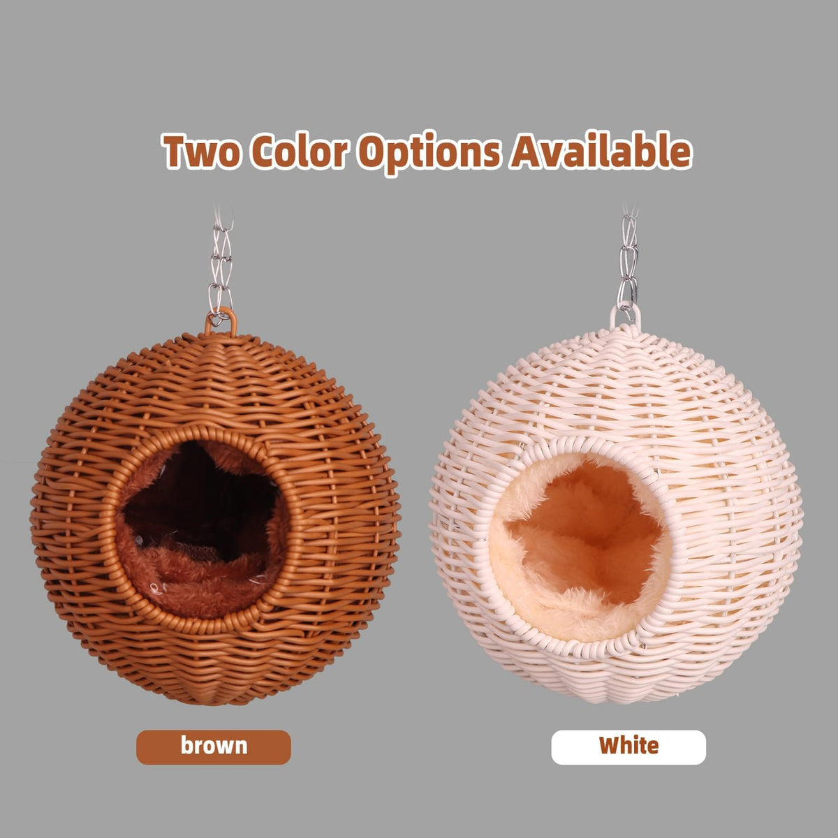 Small Animal Hammock, PP Rattan Hiding Place with Removable Cotton nest, Suitable for Hamsters, Guinea Pigs, Rats, Sugar Gliders, Squirrels, Parrots (Brown)