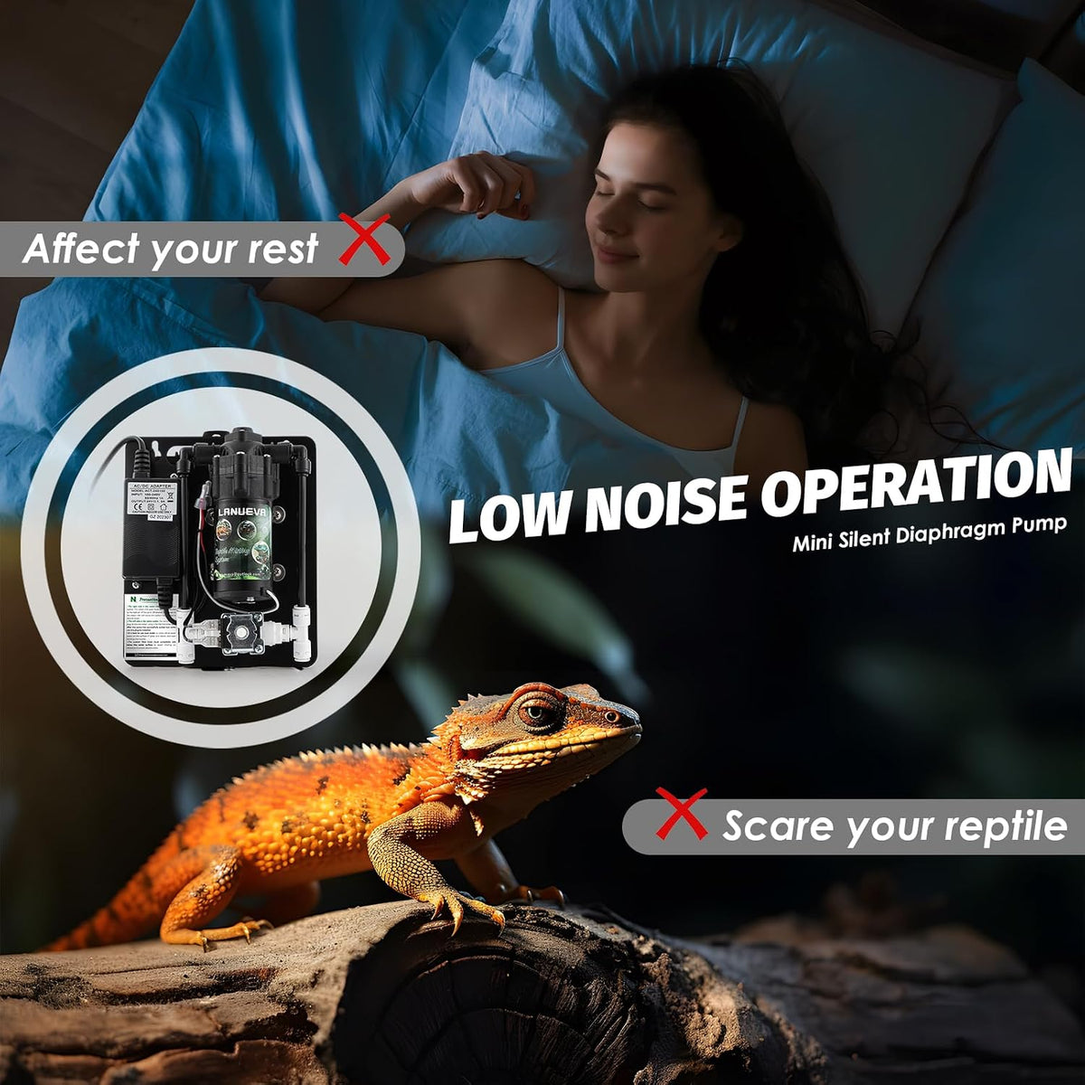 LANUEVA Reptile Humidifier Misting System with 6 Nozzles for Terrarium