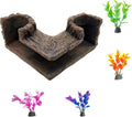 Fish Tank Tree Hole Hideout with 4 Artificial Aquarium Plants