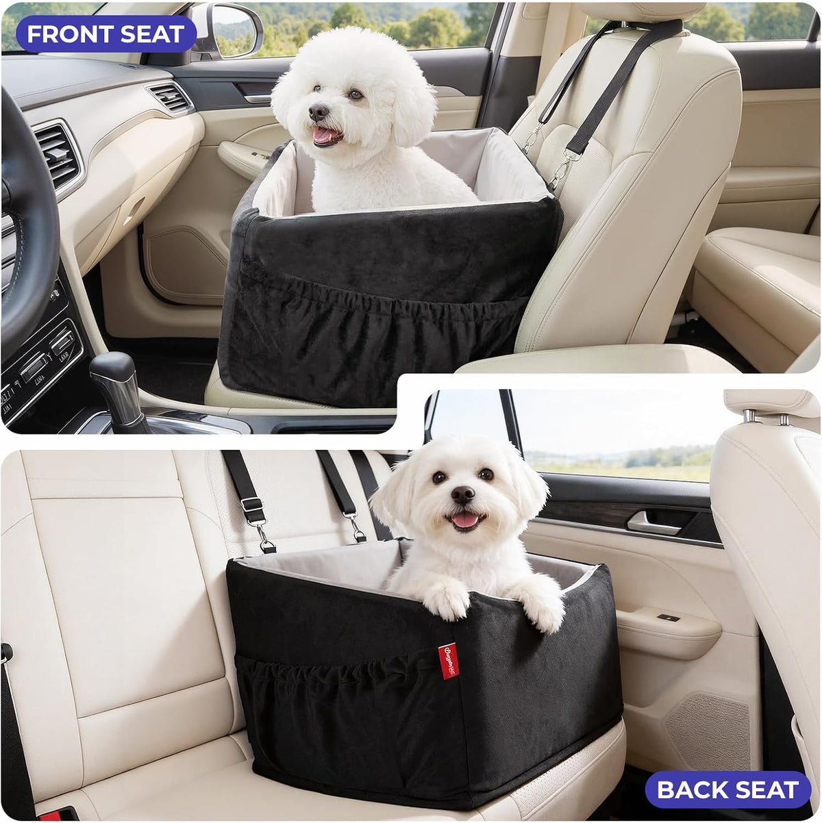 BurgeonNest Small Dog Car Seat for Dogs Up to 25 lbs (Black Grey)