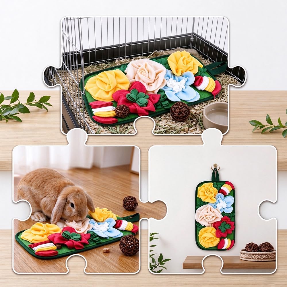 17.5"x9.8" Interactive Rabbit Foraging Mat with 2 Chew Grass Balls