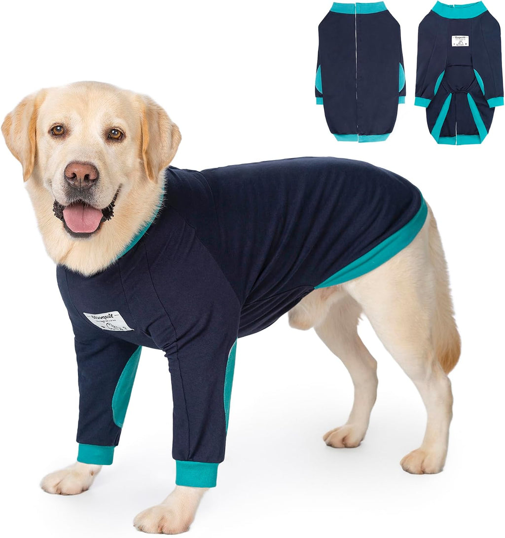 Dog Shirts Elbow Protector Front Legs, Dog Recovery Suit Stop Licking Sleeve for Wound Cover Post-Surgery for Labrador or Medium Large Dogs (Blue-Green, 5XL(Weight 65-88 lbs))