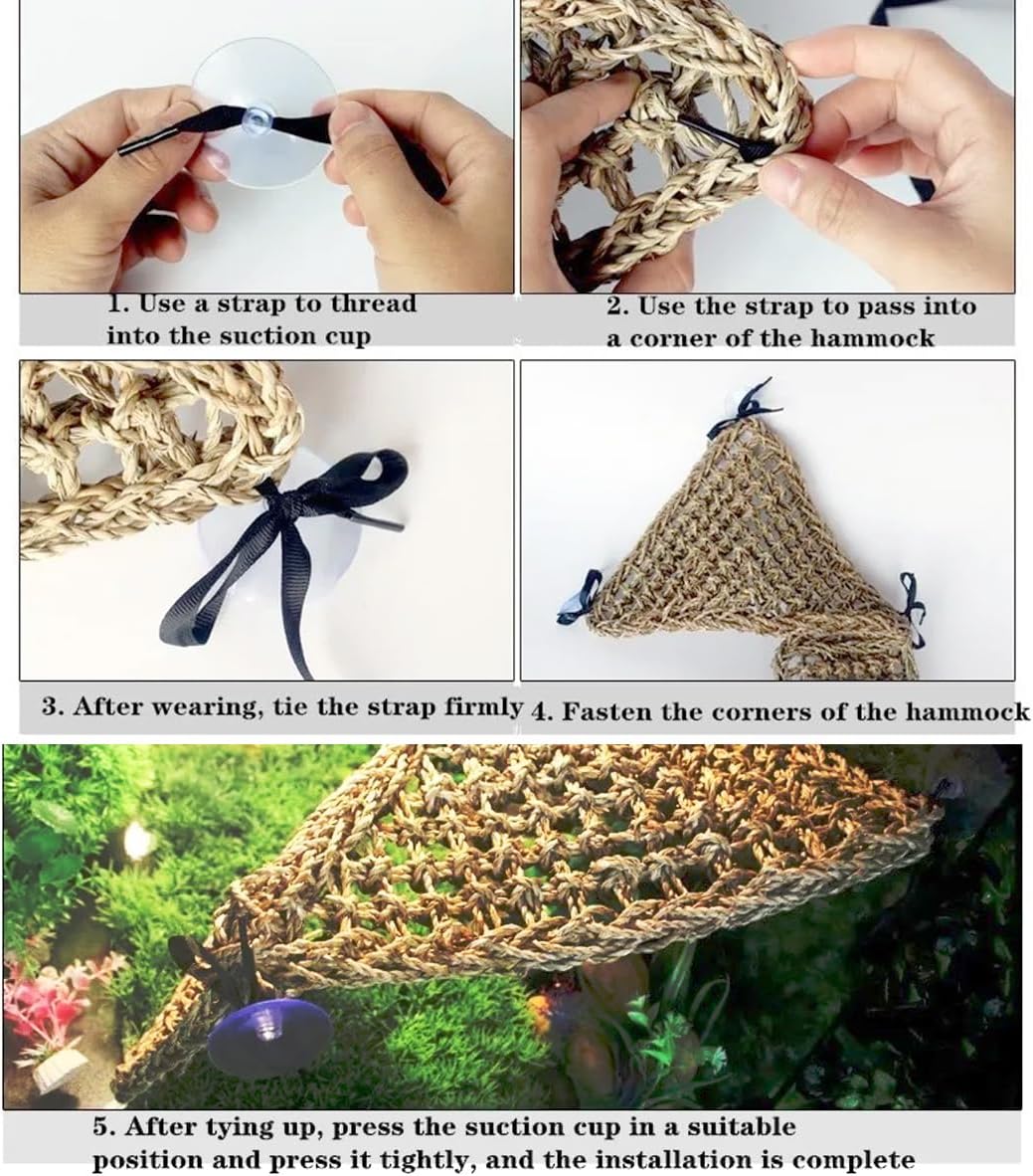 Adullpony Bearded Dragon Tank Accessories Set: Reptile Habitat Decor with Climbing Hammock Toys, Natural Wood Hideout for Hermit Crab, Lizard, Leopard Gecko,Crested,Tortoise, Snake