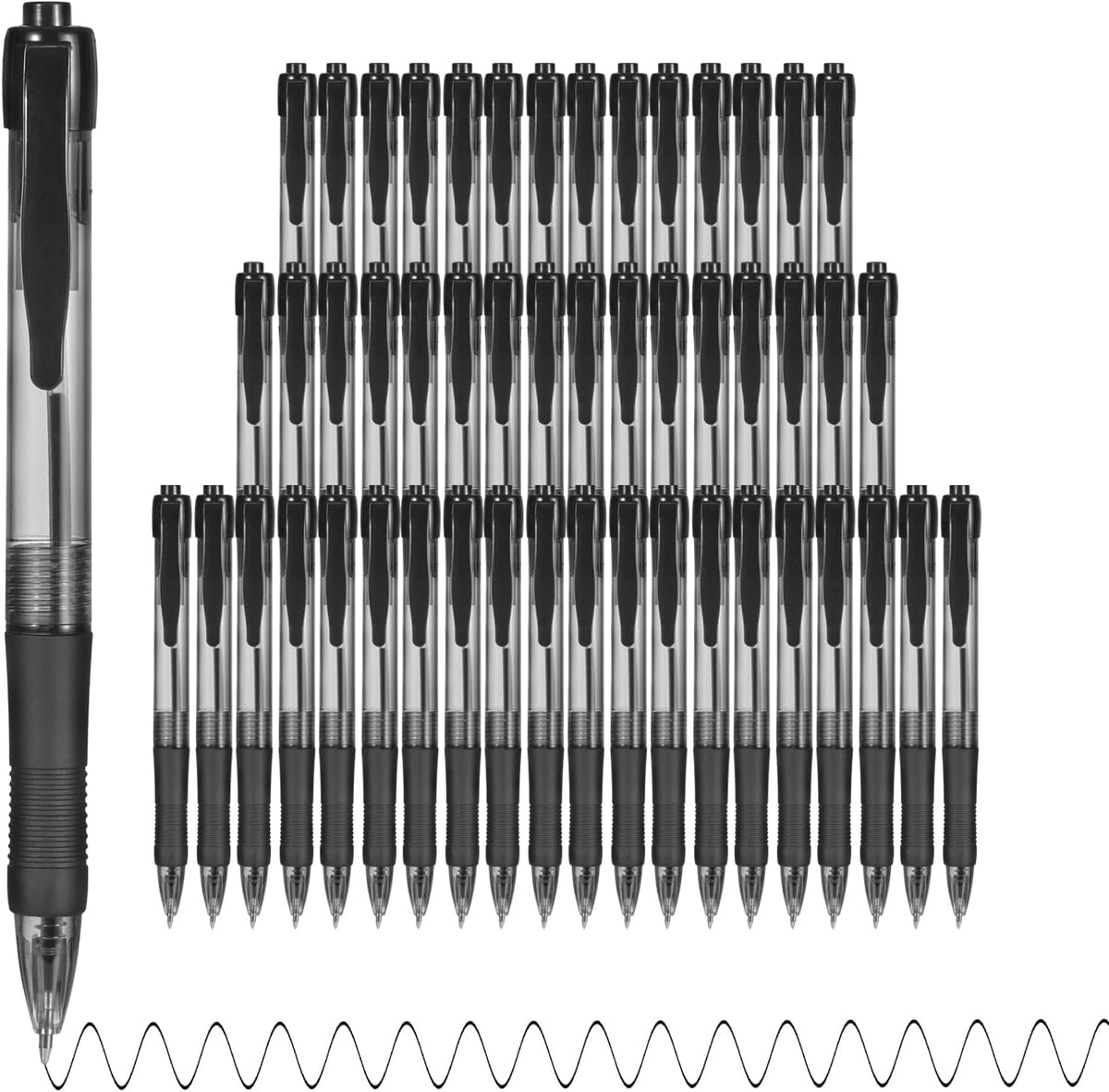 deegtran Pens Bulk, 50 Pack No Bleed Black Ink Click Pens with Soft Grip, Wholesale Retractable Ballpoint Pens for Office School, Medium Point Smooth 1.0MM