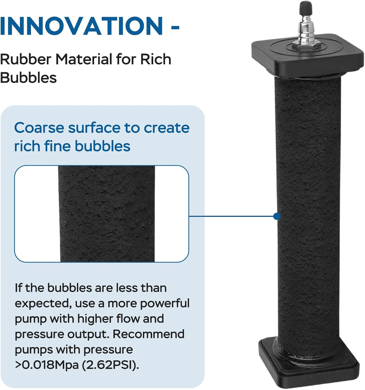 AquaMiracle New Innovative Rubber Air Stone | Air Bubbler | Oxygen Air Diffuser | for Pond Aerator | Pond Aeration | for Large Aquarium | 8”x1.52” | 1-Pack