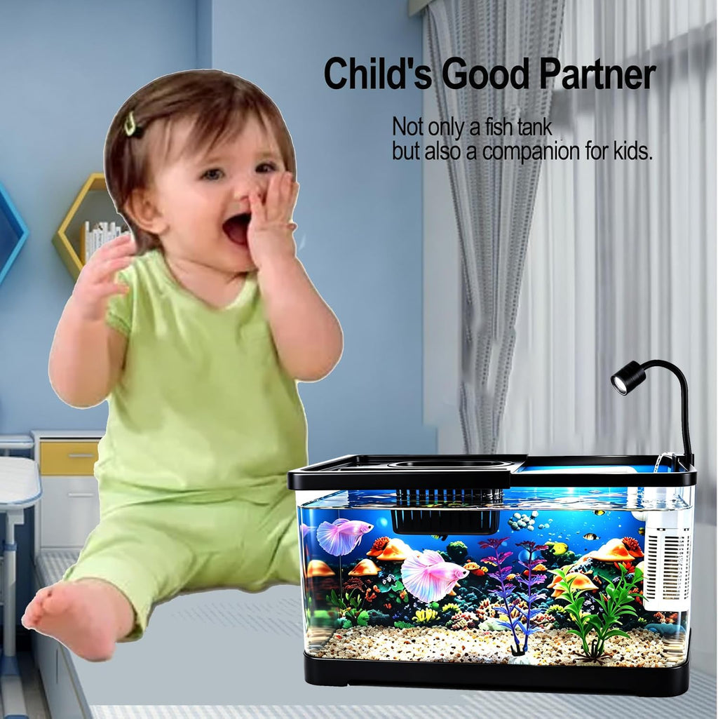 4 Gallon Fish Tank Kit, LED Light Filter Starter Aquarium for Betta Shrimp