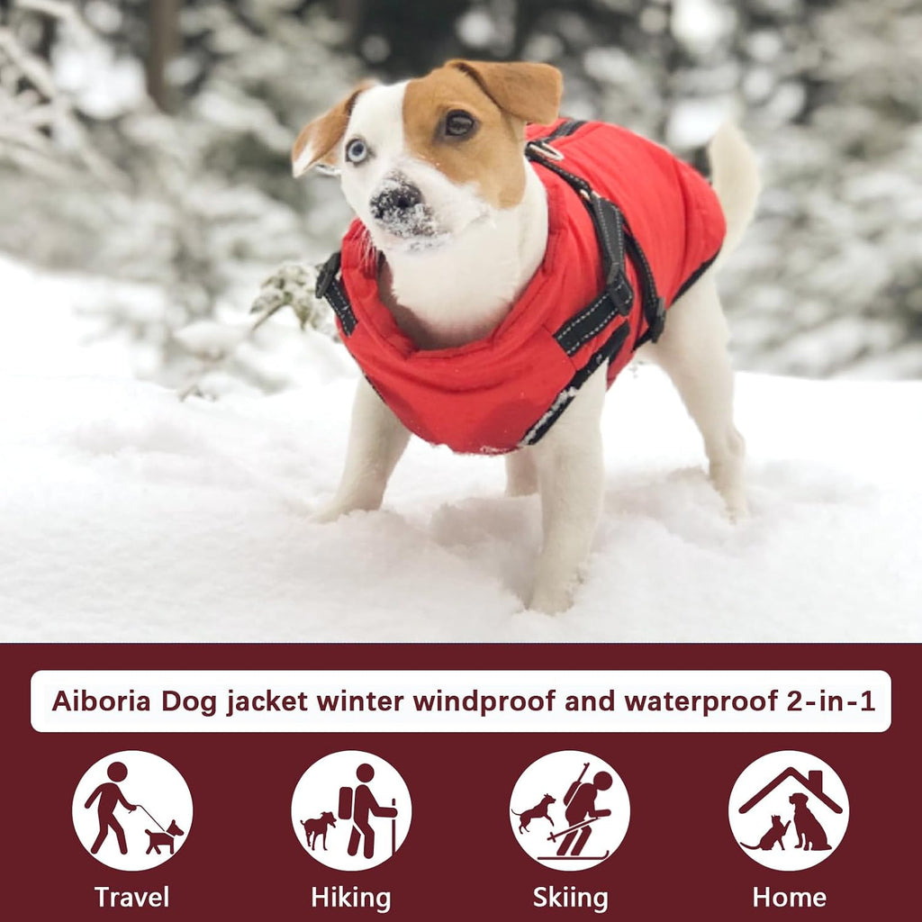Aiboria Dog Jackets Coat for Winter Windproof Waterproof Skiing Fleece Warm Dogs Vest with Chest Strap Belt Purple M