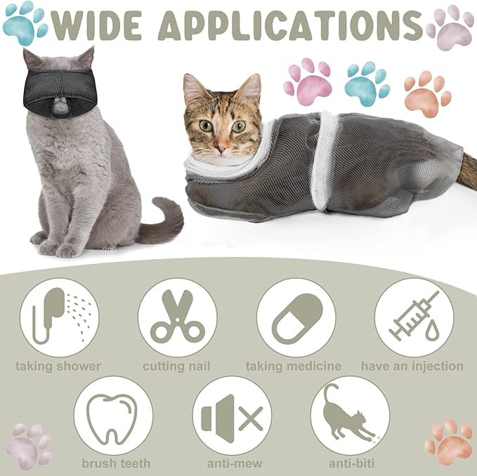 9 Pcs Cat Bathing Bag Set Cat Shower Bag Anti Bite and Scratch - Image 6