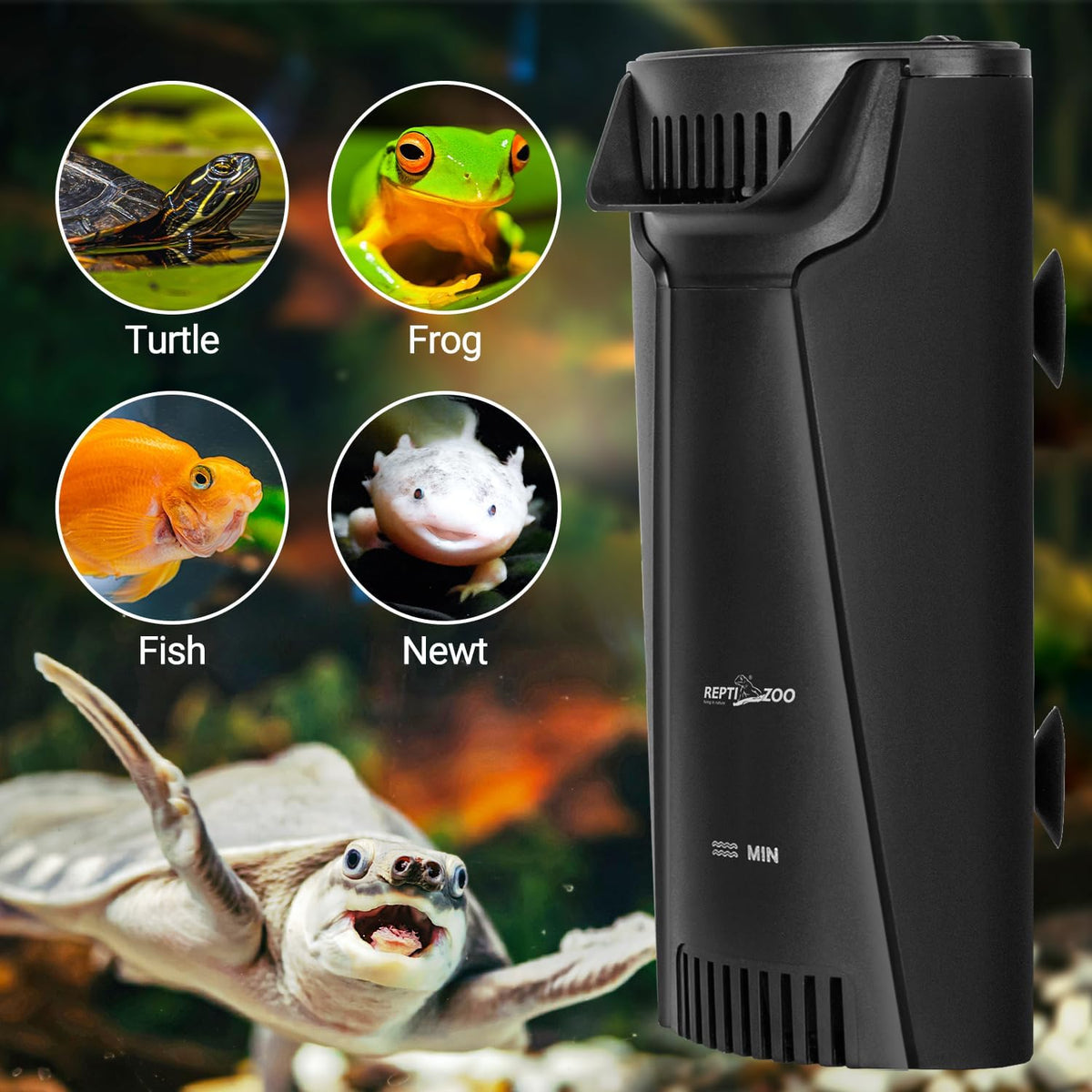 Reptizoo Turtle Tank Quiet Internal Filter - 92GPH Aquarium Corner Filter with 3-Stage Bio-Filtration, Flow Adjustable for Turtle/Fish Tank