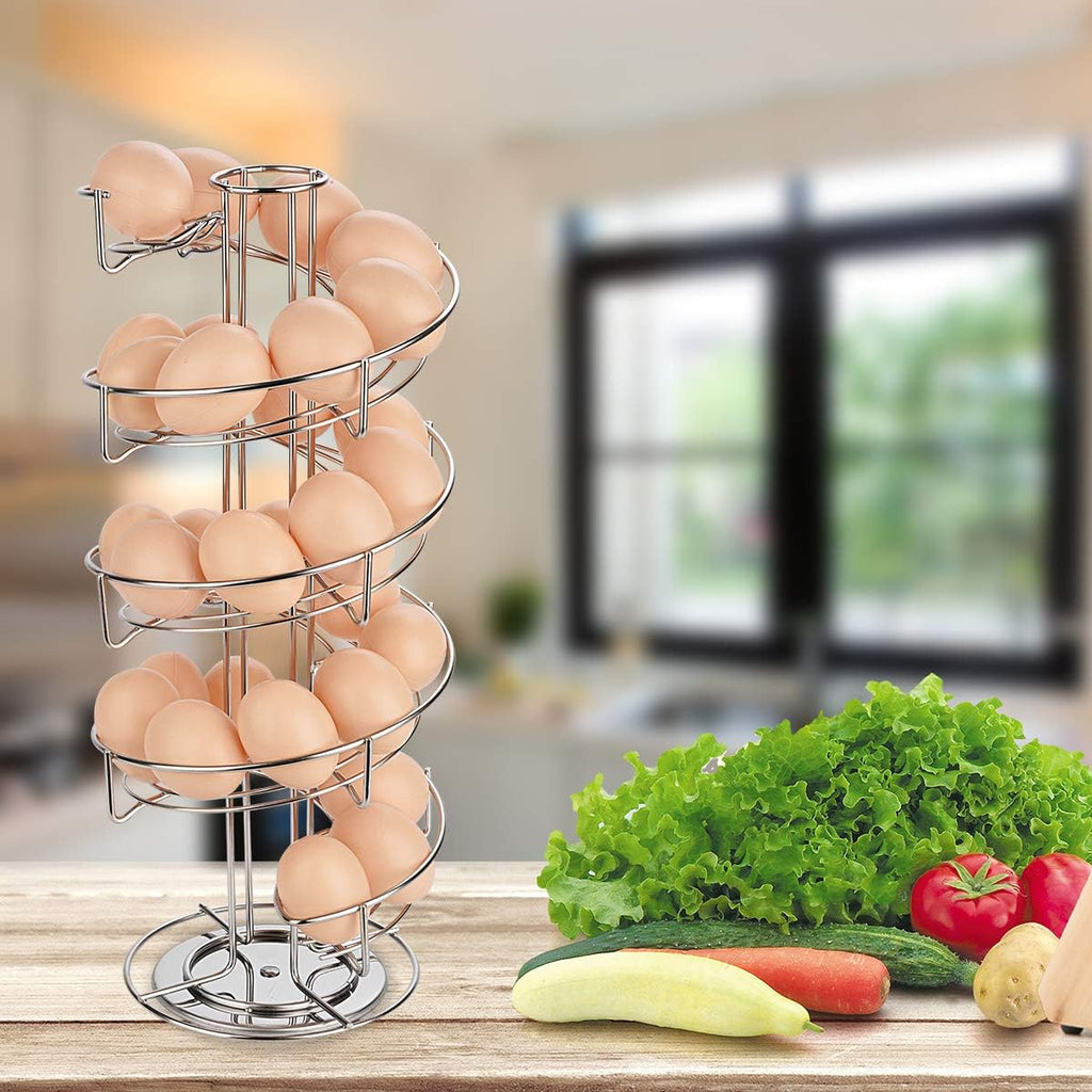 Toplife Spiral Design Stainless Steel Egg Skelter Dispenser Rack,Storage Display Rack,Silver