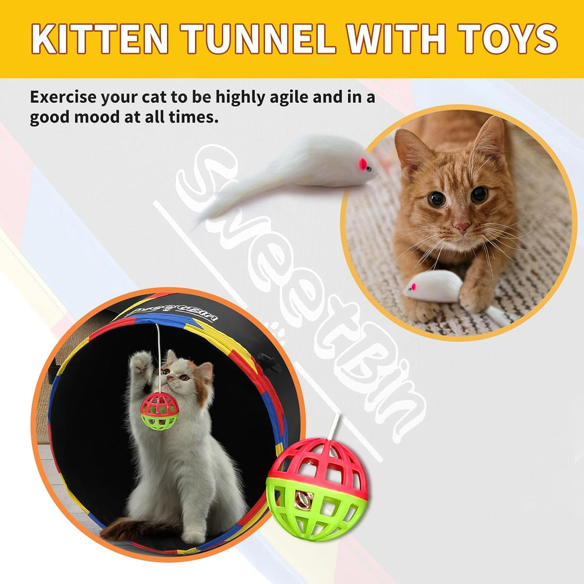 4 Way Cat Tunnels for Indoor Cats with Mouse Toy & Play Ball