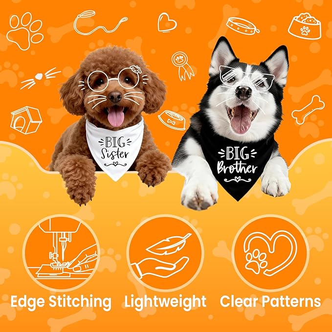 2 Pack Big Sister Big Brother Dog Bandanas, Adjustable Pet Bandana - Image 2