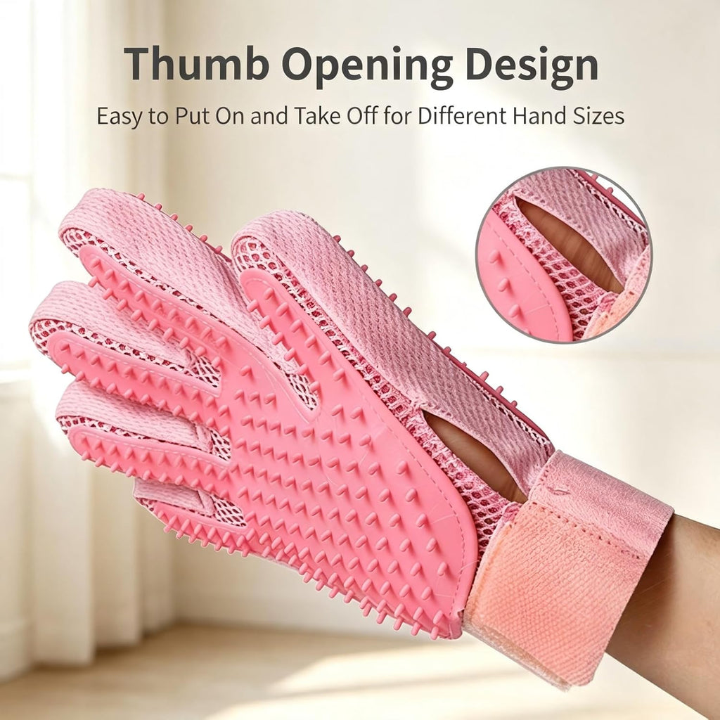 Pet Grooming Glove Double-Sided Deshedding Mitt Dogs & Cats,1 Glove Pink