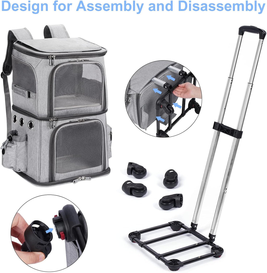 HOVONO Double-Compartment Cat Backpack Carrier with Wheels for 2 Pets, XL
