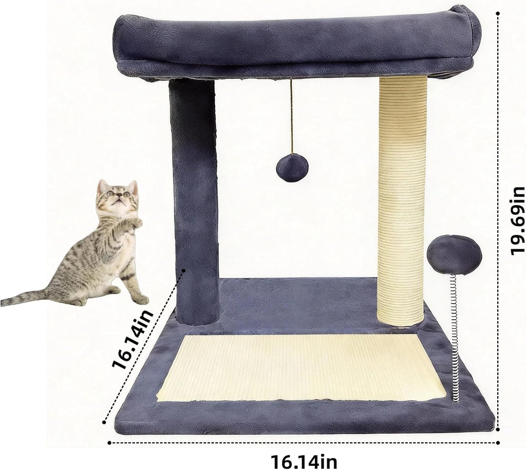 Cat Scratching Post, 19.69" H(50cm) Cat Tree with Cat Bed, Scratching Posts for Indoor Cats with Two Plush Balls Toy, Small Cat Tree for Kittens/Cats Playing and Relaxing (20 in Grey Cat Tree)