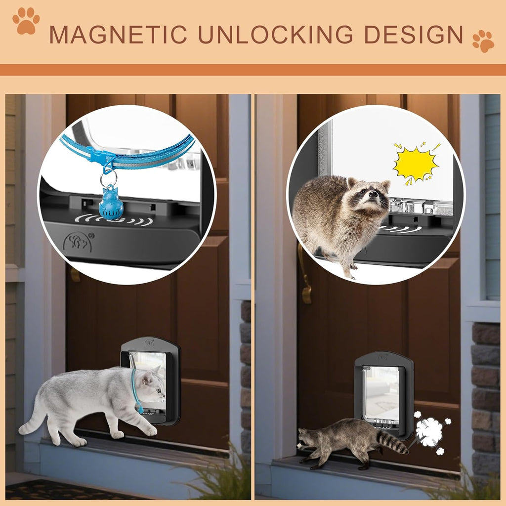 Smart Cat Door with Collar Sensor 2pcs 4 Way Locking Black