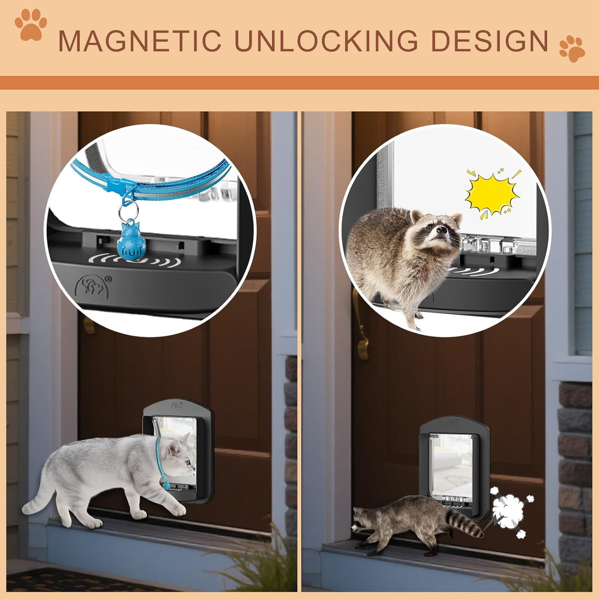 Smart Cat Door with Collar Sensor 2pcs 4 Way Locking Black