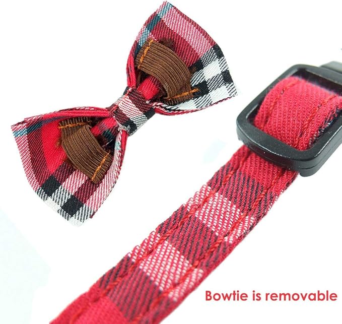 Cat Collar Breakaway with Bell and Bow Tie, Plaid Design Adjustable Safety - Image 6