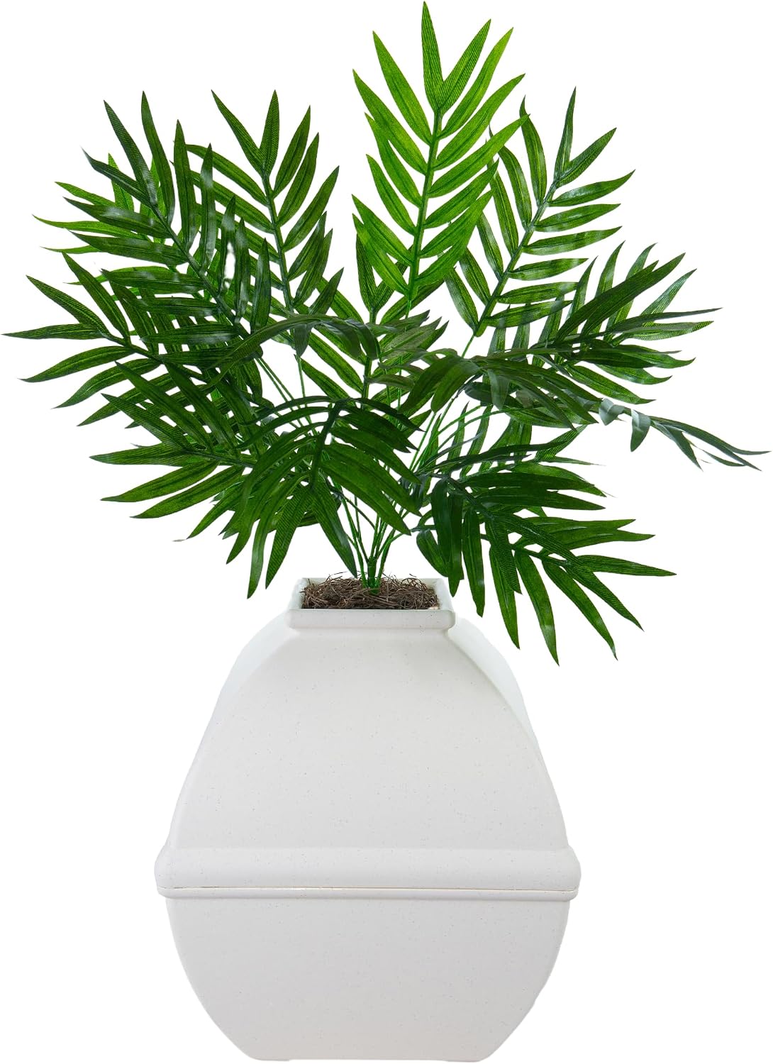 Good Pet Stuff Courtyard Hidden Litter Box Planter, Decorative Cat Litter Enclosure with Carbon Filter, Artificial Palm Plant, Square Design, Easy to Clean, Base Kit, White Birch