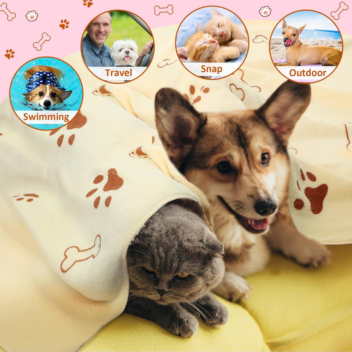 Irenare 12 Pack Dog Bath Towel Set 20'' x 39'' Microfiber, Multicolor
