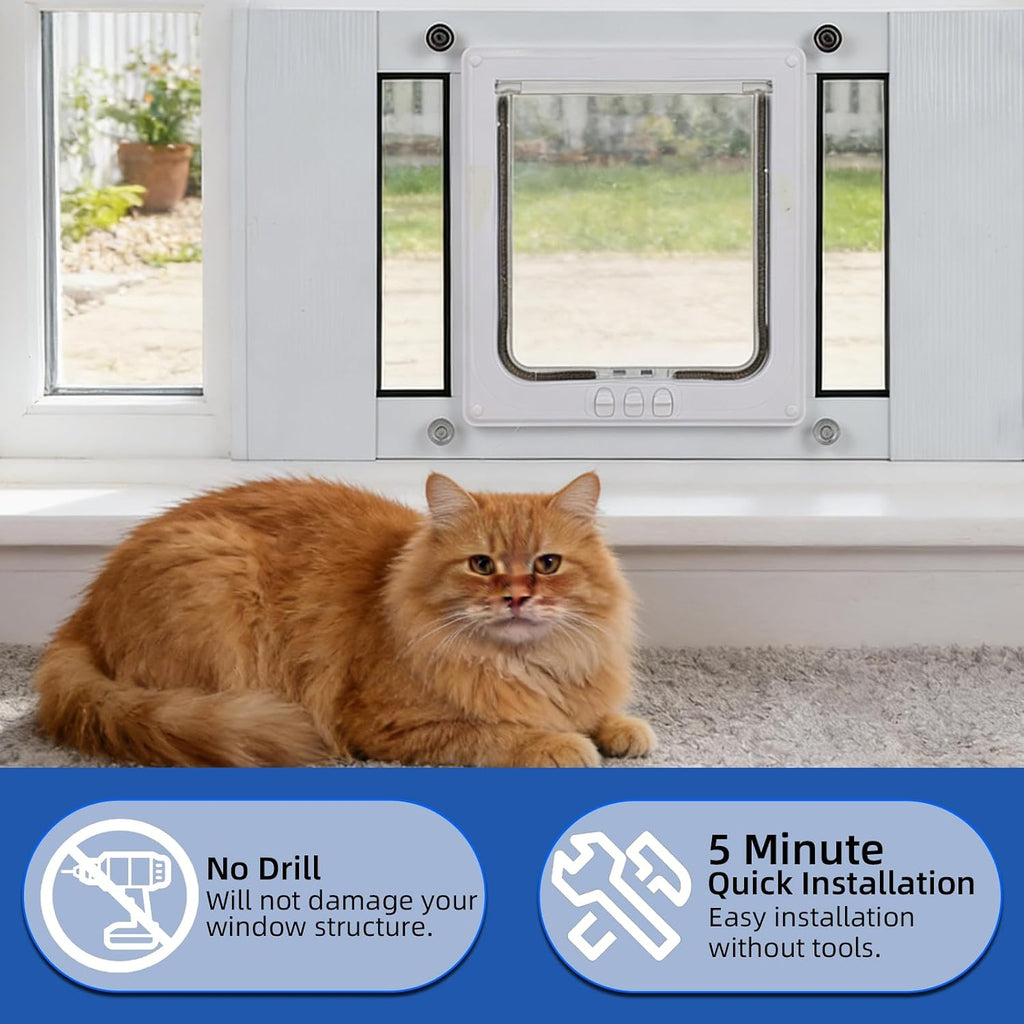 Full-Size Cat Door for Window Weatherproof Fits 24"-28" Width Windows