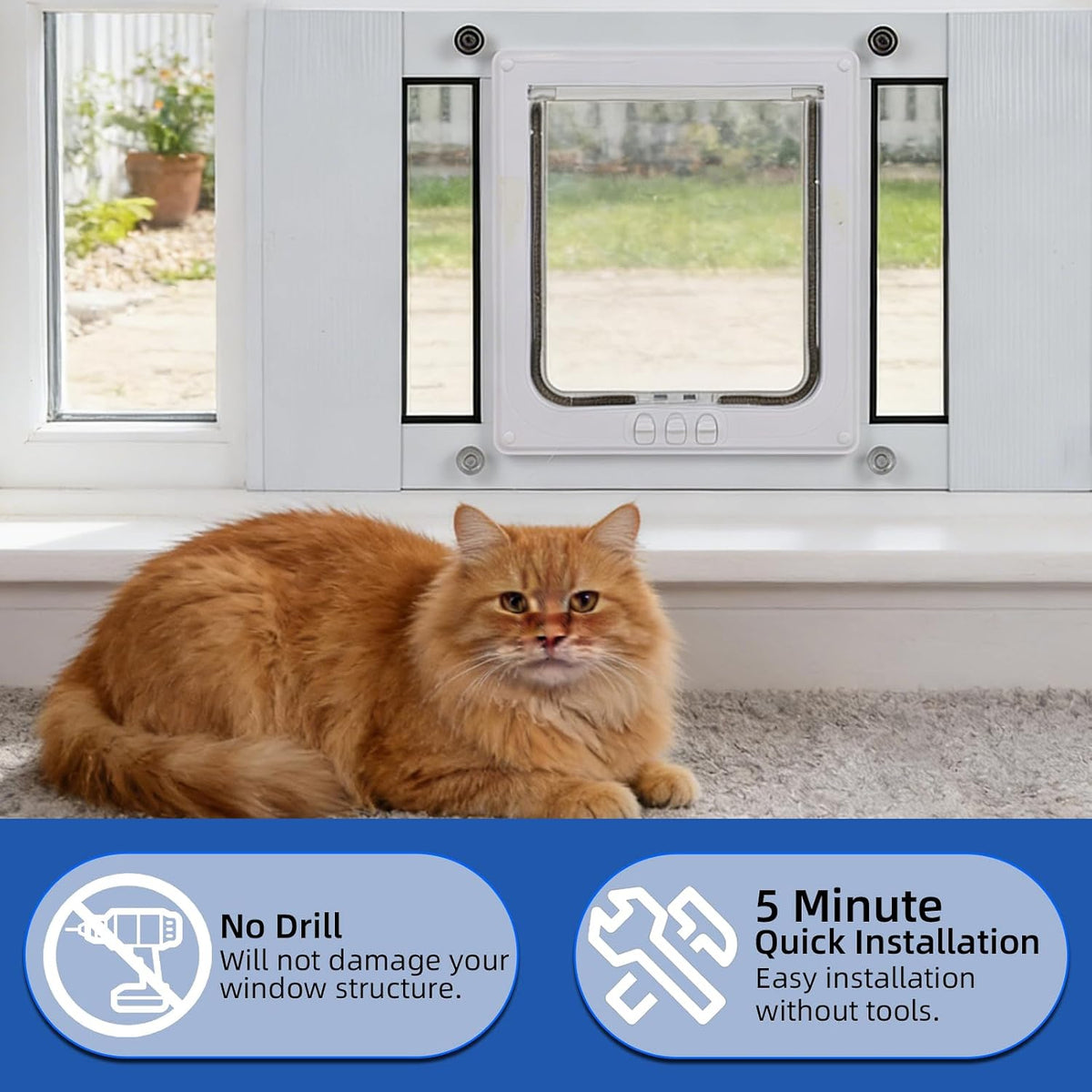 Full-Size Cat Door for Window Weatherproof Fits 24"-28" Width Windows